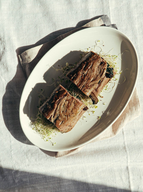 Filet de porc farci au gruyère, aux épinards et aux champignons 